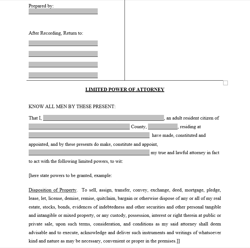 Giấy ủy quyền có giới hạn - Limited Power Of Attorney