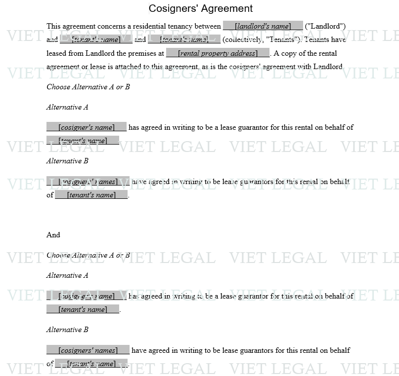 Cosigner Agreement - Thỏa thuận đồng ký trên hợp đồng thuê (nhà)