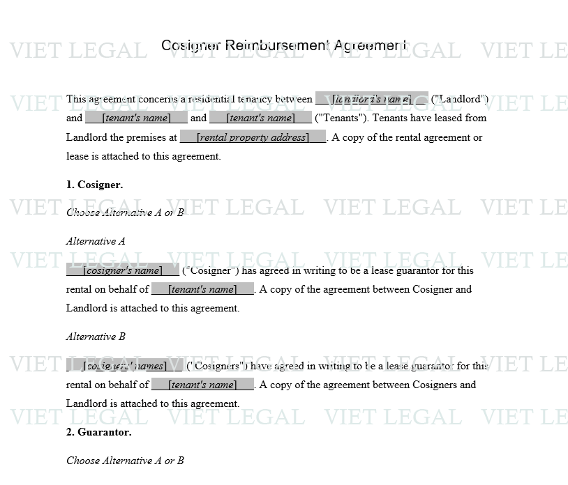 Cosigner Reimbursement Agreement - Thỏa thuận hoàn trả của Cosigner