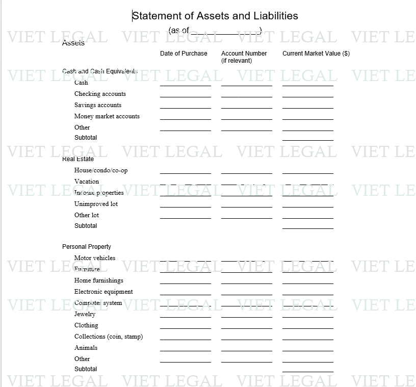 Statement of Assets and Liabilities - Báo cáo tài sản và nợ phải trả
