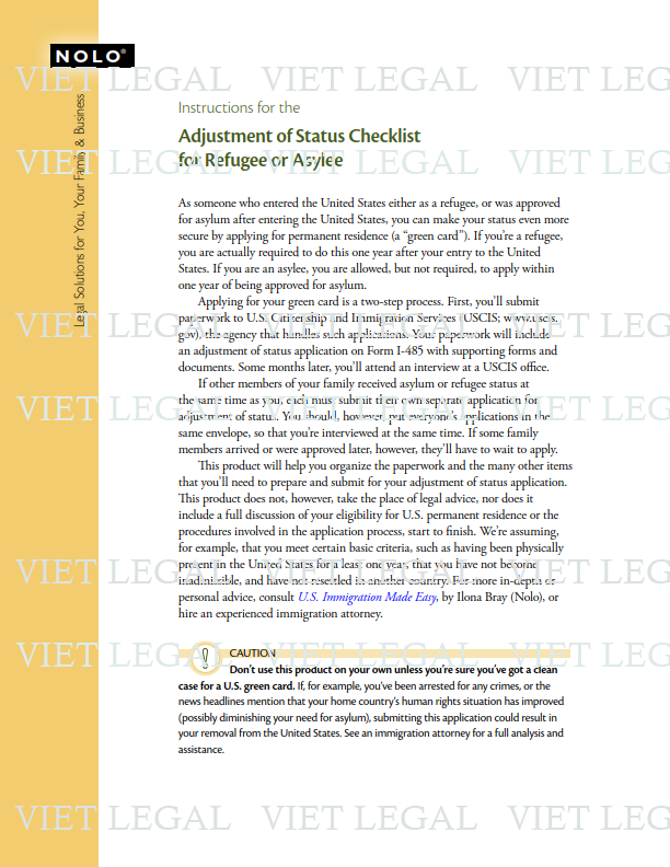 Adjustment of Status Checklist for an Asylee or Refugee