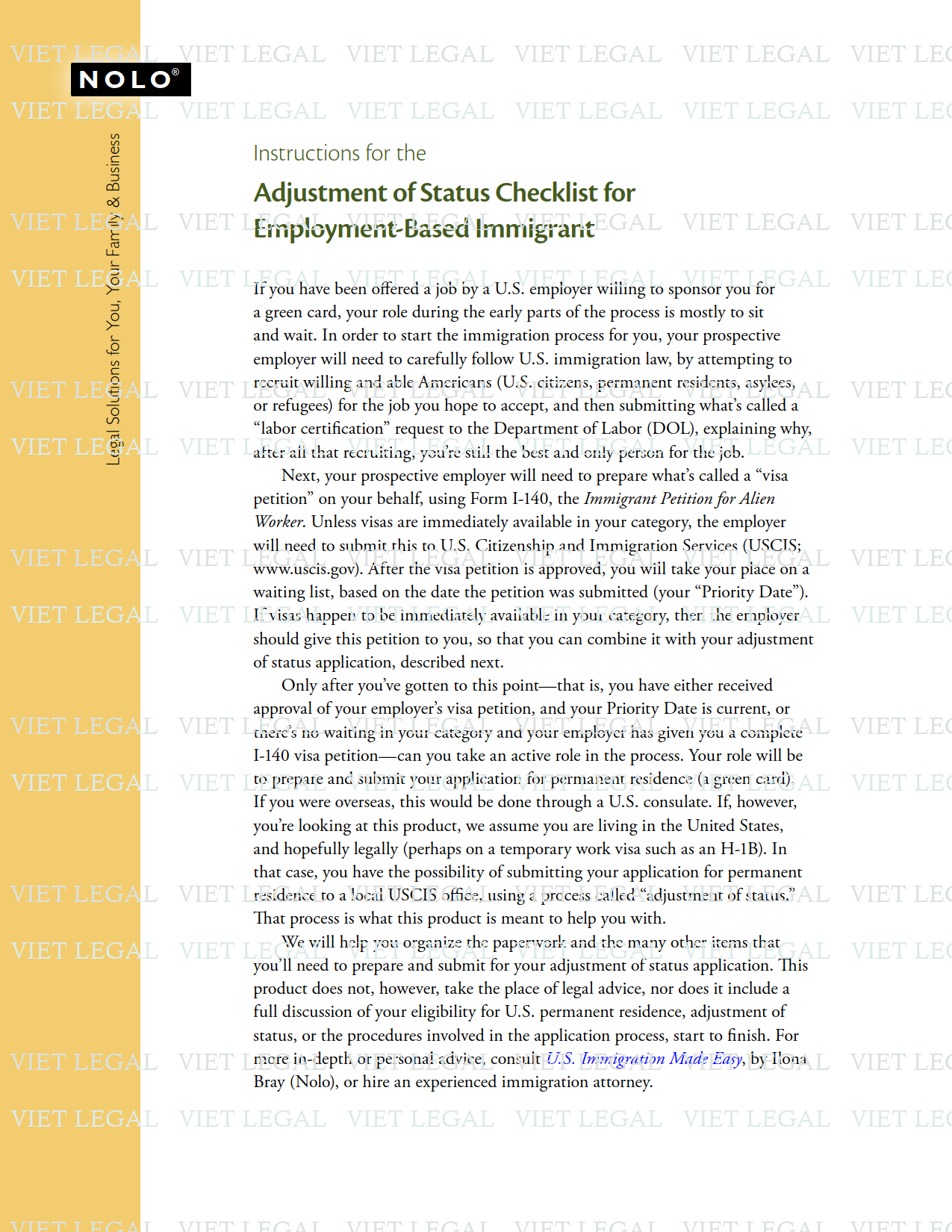 Adjustment of Status Checklist for Employment-Based Immigrant
