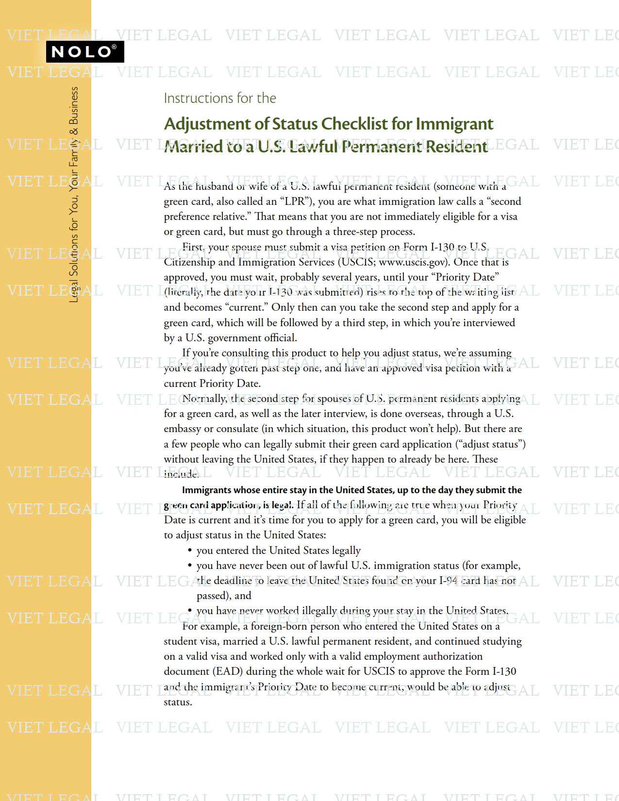 Adjustment of Status for Immigrant Married to U.S. Lawful Permanent Resident
