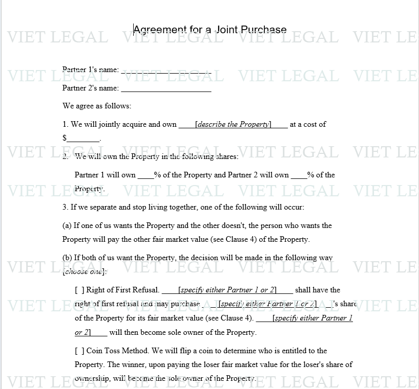 Agreement for a Joint Purchase - Thỏa thuận cho việc mua hàng chung