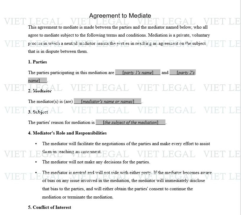 Agreement to Mediate - Một thỏa thuận để hòa giải