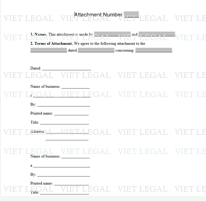 Attachment to Contract - Đính kèm với hợp đồng