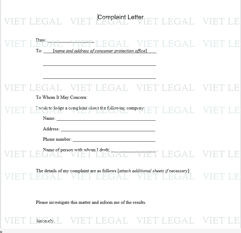 Complaint Letter