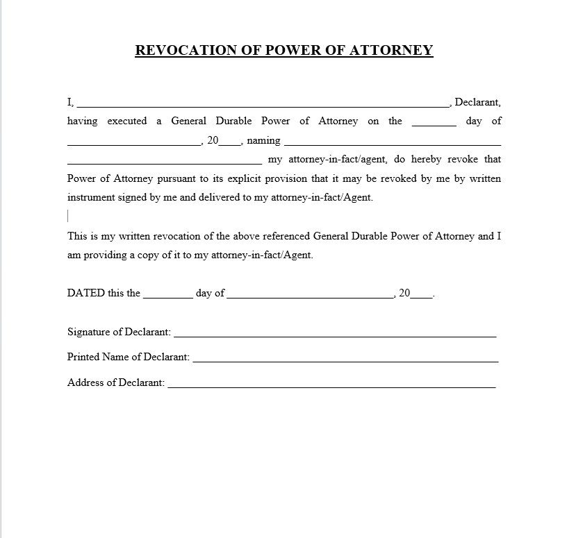 Revocation of General Durable Power of Attorney