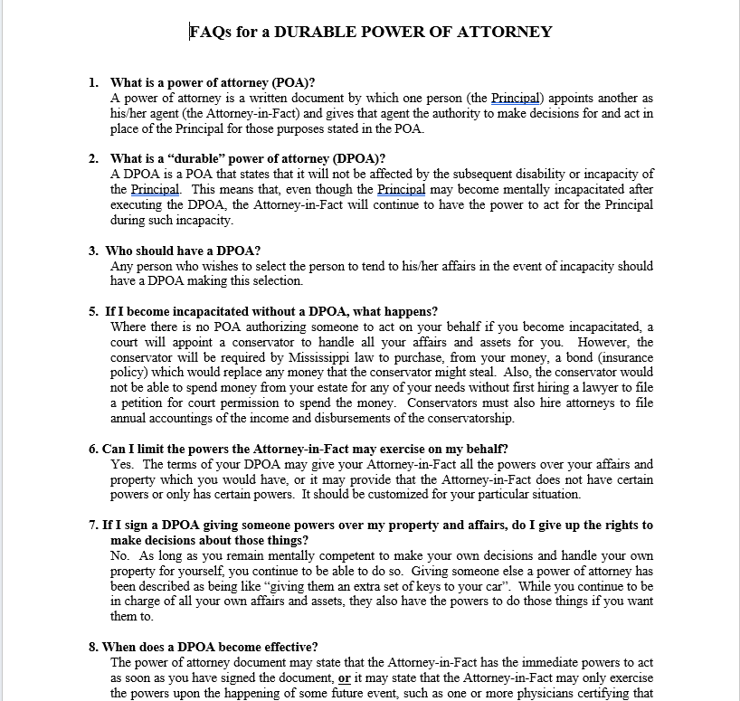 FAQs for Durable Power of Attorney - Câu hỏi thường gặp về Quyền ủy quyền bền vững