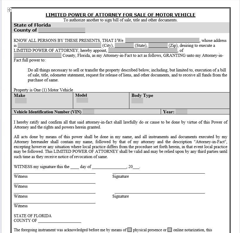 Ủy quyền bán xe cơ giới - Power of Attorney for Sale of Motor Vehicle