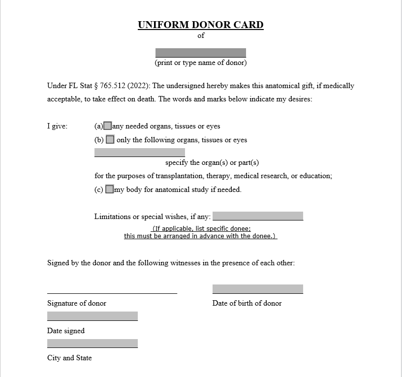 Anatomical Gift Donor Card - Thẻ tặng quà giải phẫu