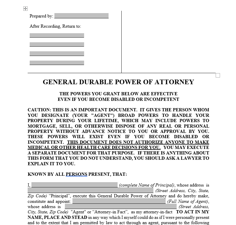 General Durable Power of Attorney for Property and Finances or Financial Effective Immediately