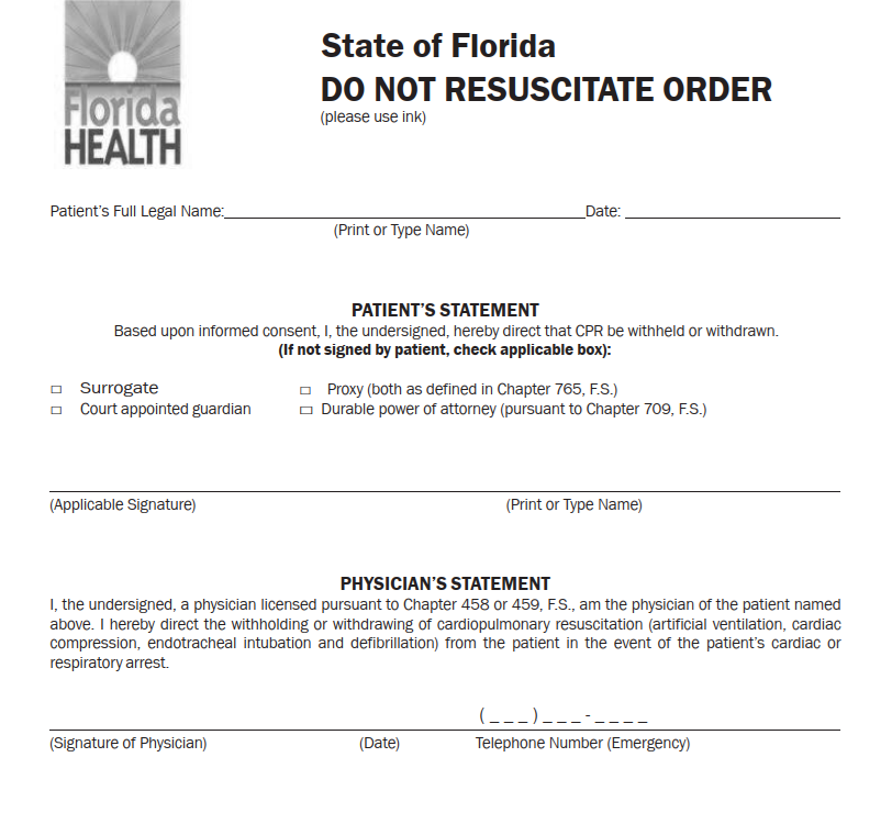 Florida Do Not Resuscitate Order - DNR