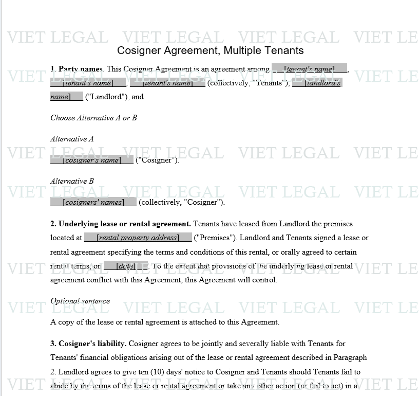 Residential Lease Cosigner Kit, Tenant’s Version - Bộ dụng cụ cho thuê nhà ở khu dân cư