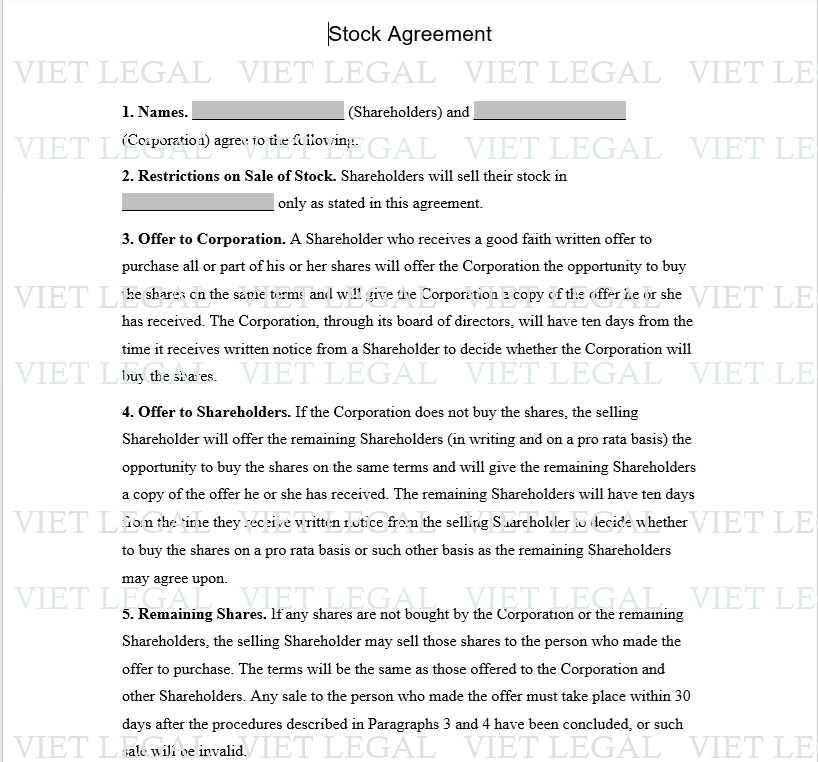 Stock Agreement - Thỏa thuận chứng khoán