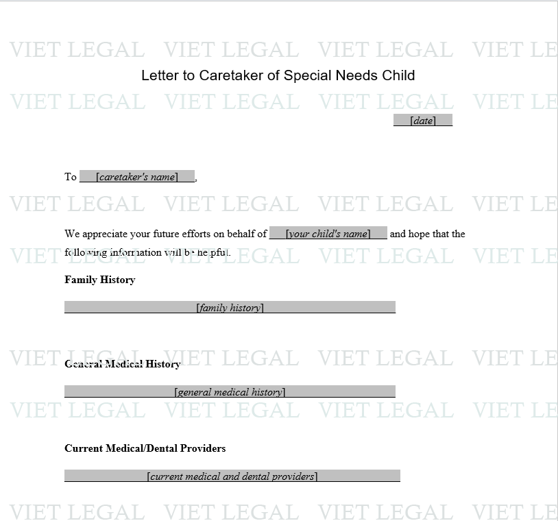 Letter to Caretaker of Special Needs Child - Thư gửi người chăm sóc trẻ em có nhu cầu đặc biệt