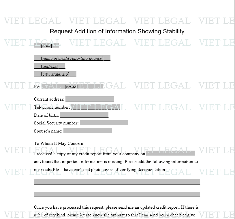 Letter to Request Addition of Information Showing Stability -