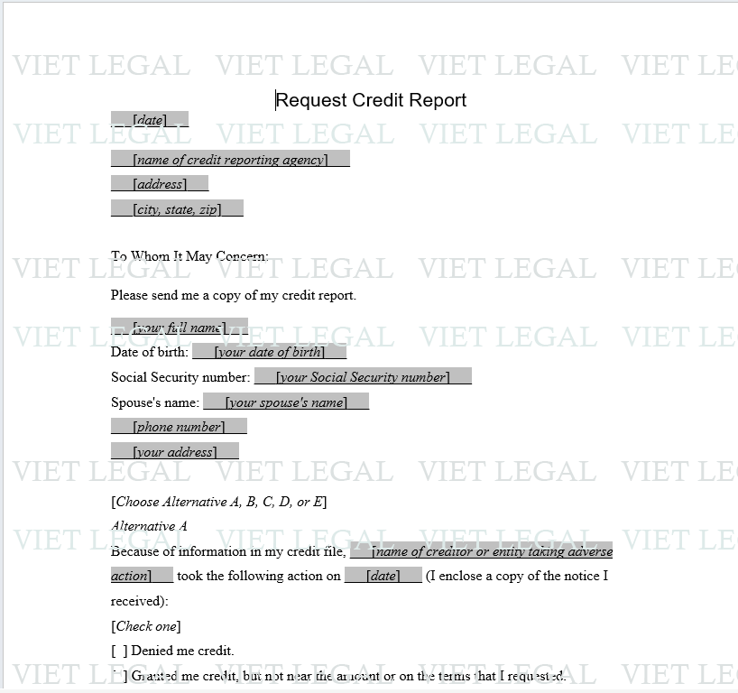 Letter to Request Credit Report - Thư yêu cầu báo cáo tín dụng