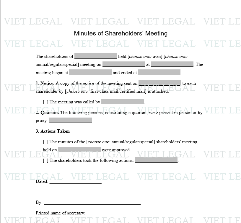 Minutes of Shareholders' Meeting - Biên bản cuộc họp của các cổ đông