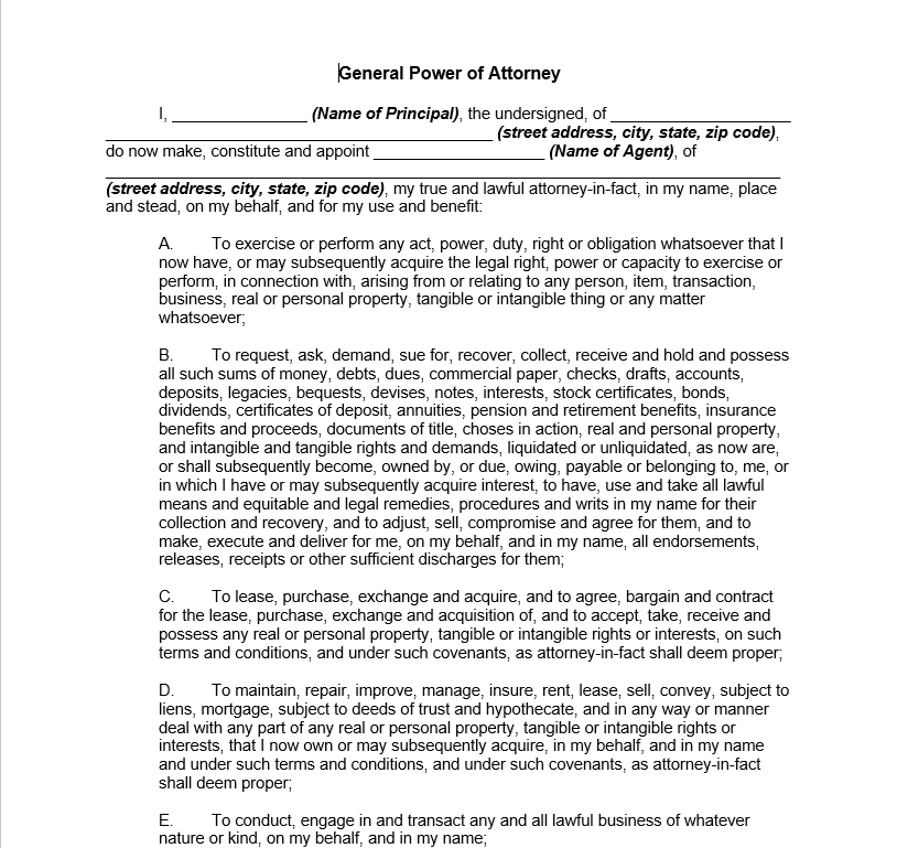 General Power of Attorney for Property - Quyền ủy quyền chung về tài sản