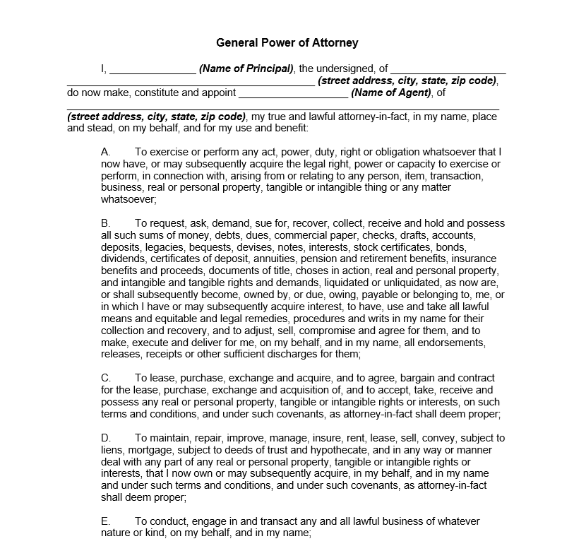 General Power of Attorney for Vehicle  - Ủy quyền chung cho xe