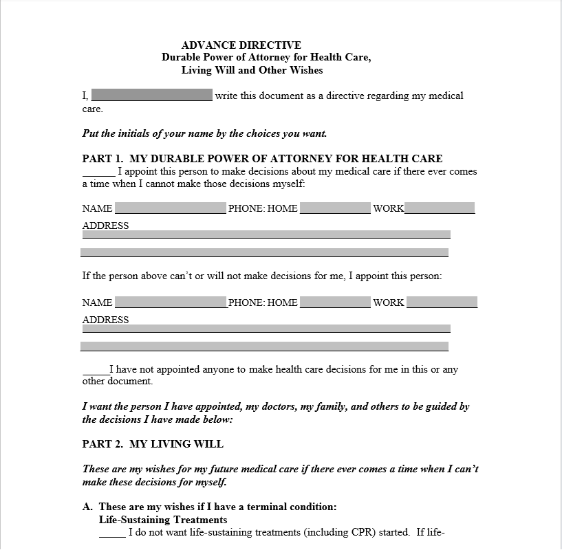 Advance Directive - Durable Power of Attorney (Chỉ thị trước - Quyền ủy quyền lâu dài)