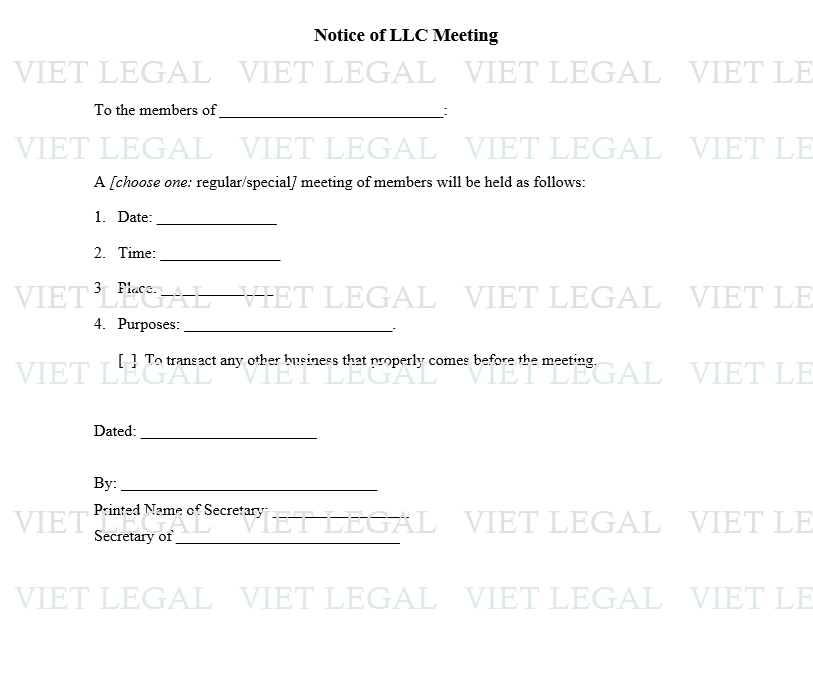 Notice of LLC Meeting - Thông báo về cuộc họp LLC