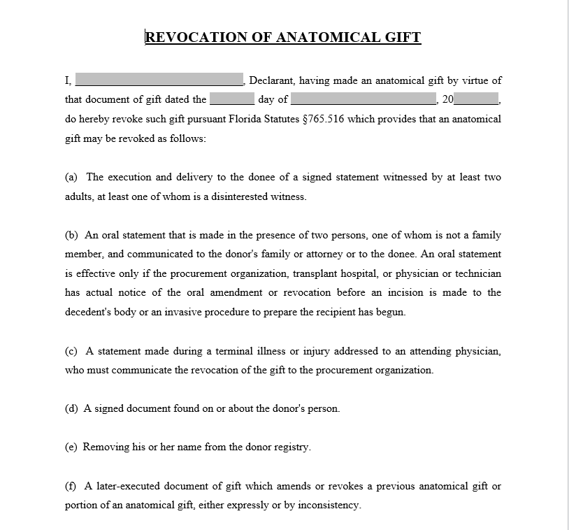 Revocation of Anatomical Gift Donation - Hủy bỏ việc tặng quà giải phẫu