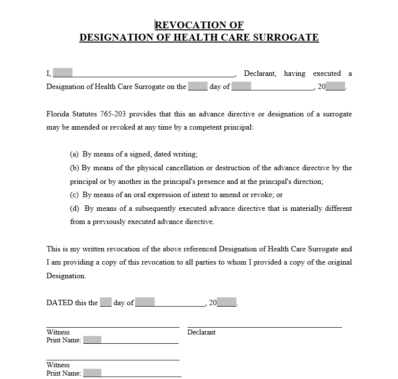 Revocation of Health Care Proxy -Thu hồi Ủy quyền chăm sóc sức khỏe